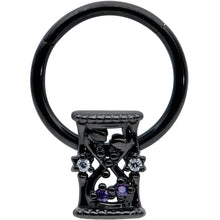 16G 3/8 Purple Gem Black Heart Goth Hourglass Hinged Segment Ring