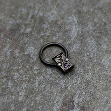 16G 3/8 Purple Gem Black Heart Goth Hourglass Hinged Segment Ring