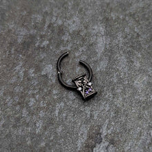 16G 3/8 Purple Gem Black Heart Goth Hourglass Hinged Segment Ring