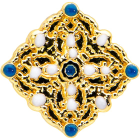 16G 1/4 Blue Gem Gold Tone Lacy Rhombus Cartilage Tragus Earring