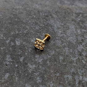 16G 5/16 Blue Gem Gold Tone Lacy Rhombus Labret Monroe Tragus