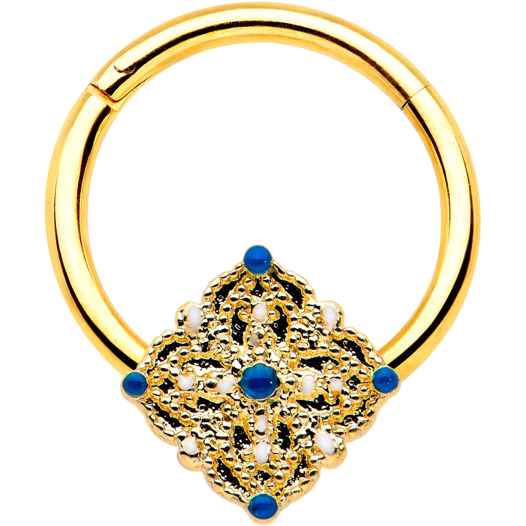 16G 3/8 Gold Tone Lacy Rhombus Hinged Segment Ring