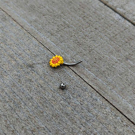 16G 5/16 Happy Sunflower Yellow Curved Eyebrow Ring