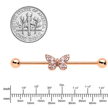 14G Clear Gem Rosy Tone Baroque Butterfly Industrial Barbell 38mm