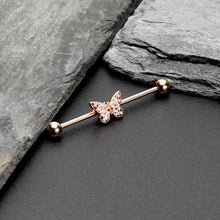 14G Clear Gem Rosy Tone Baroque Butterfly Industrial Barbell 38mm