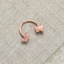 16G 3/8 Clear Gem Rosy Tone Butterfly Horseshoe Circular Barbell