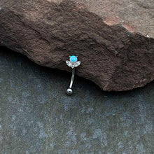 16G 5/16 White Synthetic Opal Style Flower Curved Eyebrow Ring