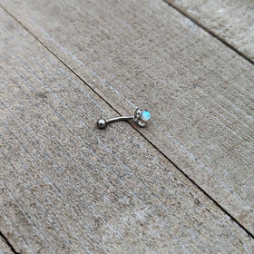16G 5/16 White Synthetic Opal Style Flower Curved Eyebrow Ring