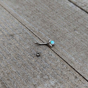 16G 5/16 White Synthetic Opal Style Flower Curved Eyebrow Ring