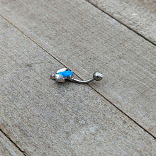 Blue Synthetic Opal Style Flower Belly Ring