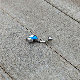 Blue Synthetic Opal Style Flower Belly Ring
