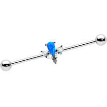 14G Blue Faux Opal Style Flower Industrial Barbell 38mm