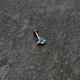 16G 5/16 Blue Synthetic Opal Style Flower Labret Monroe Tragus