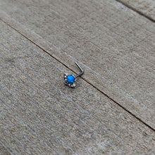 20G 1/4 Blue Synthetic Opal Style Flower L Shape Nose Ring