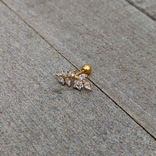 16G 1/4 Clear CZ Gem Gold Hue Flower Vine Cartilage Tragus Earring