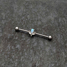 14G White Faux Opal Style Flower Industrial Barbell 38mm