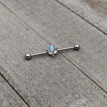 14G White Faux Opal Style Flower Industrial Barbell 38mm