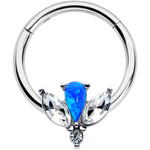 16G 3/8 Blue Faux Opal Style Flower Hinged Segment Ring