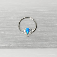 16G 3/8 Blue Faux Opal Style Flower Hinged Segment Ring