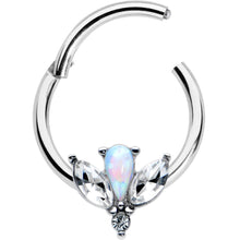 16G 3/8 White Faux Opal Style Flower Hinged Segment Ring