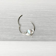 16G 3/8 White Faux Opal Style Flower Hinged Segment Ring