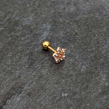 16G 1/4 Pink Clear Gem Gold Tone Texture Star Cartilage Earring
