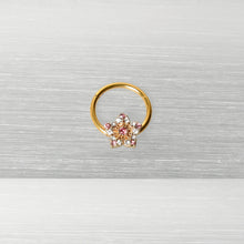 16G 3/8 Pink Clear Gem Gold Tone Texture Star Hinged Segment Ring