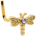 20G 7mm Clear Gem Gold Tone Flying Dragonfly L Shape Nose Ring