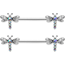 14G 9/16 Aurora Gem Ornate Dragonflies Barbell Nipple Ring Set