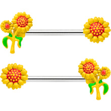 14G 9/16 Happy Yellow Sunflower Trio Barbell Nipple Ring Set