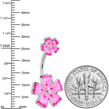 Pink Flower Textured Center Double Mount Belly Ring