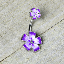 Purple Flower Textured Center Double Mount Belly Ring