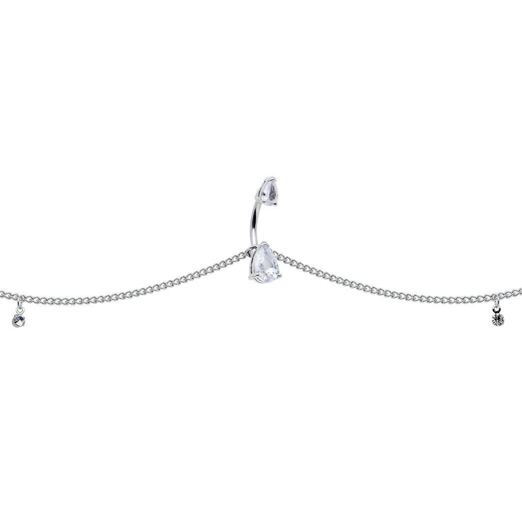 Clear Gem Double Drop Double Mount Belly Ring Belly Chain