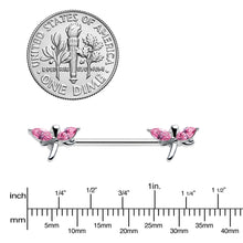 14G 5/8 Pink Gem Simple Styled Dragonfly Barbell Nipple Ring Set