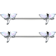 14G 5/8 White Faux Opal Styled Dragonfly Barbell Nipple Ring Set