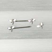 14G 5/8 White Faux Opal Styled Dragonfly Barbell Nipple Ring Set
