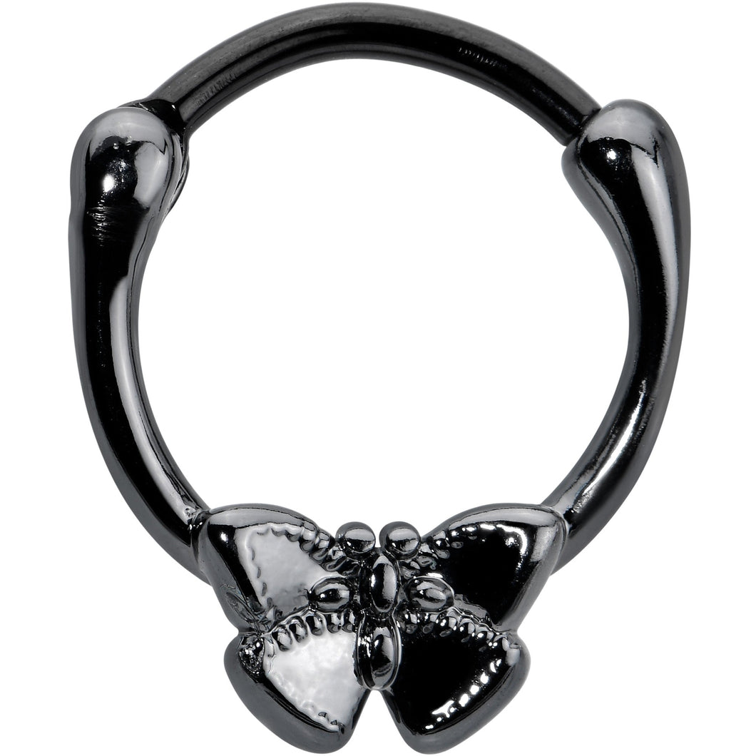 16G 3/8 Black Textured Simple Butterfly Cartilage Clicker