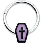 16G 3/8 Creepy Coffin Lt Purple Glow in Dark Hinged Segment Ring