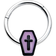 16G 3/8 Creepy Coffin Lt Purple Glow in Dark Hinged Segment Ring