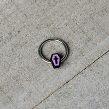 16G 3/8 Creepy Coffin Lt Purple Glow in Dark Hinged Segment Ring