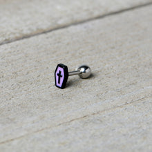 16G 1/4 Creepy Coffin Lt Purple Glow in Dark Cartilage Earring