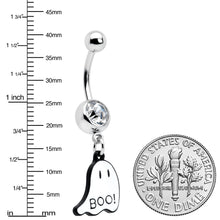 Clear Gem White Ghost Glow in the Dark Halloween Dangle Belly Ring