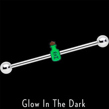 14G Poison Green Bottle Glow in the Dark Industrial Barbell 38mm