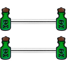 14G 9/16 Poison Green Bottle Glow in Dark Barbell Nipple Ring Set