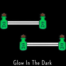 14G 9/16 Poison Green Bottle Glow in Dark Barbell Nipple Ring Set