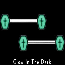 14G 9/16 Creepy Coffin Lt Purple Glow in the Dark Nipple Ring Set