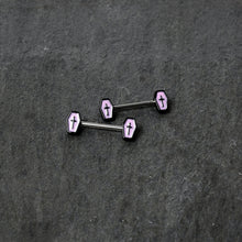 14G 9/16 Creepy Coffin Lt Purple Glow in the Dark Nipple Ring Set