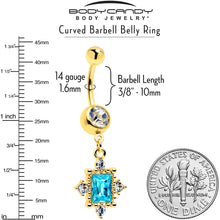 Blue Clear Gem Gold Tone Regal Seal Dangle Belly Ring