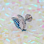 16G 1/4 Lovely Leaves Blue Cartilage Labret