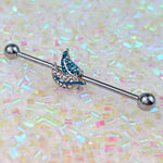 14G Clear Blue Gem Lovely Leaves Industrial Barbell 38mm